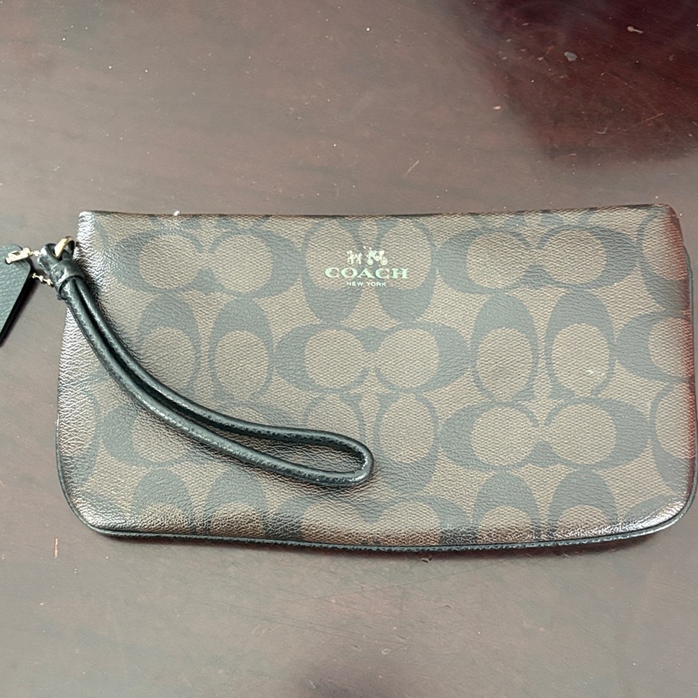 Coach Signature Brown and Black Wristlet